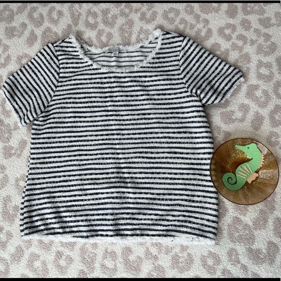 Green Envelope Fringe Trimmed Summer Sweater in Navy Stripe - Picture 3 of 7